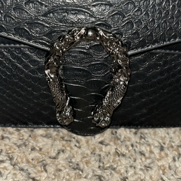 NWOT black leather chain bag with embellished buckle - Picture 7 of 8